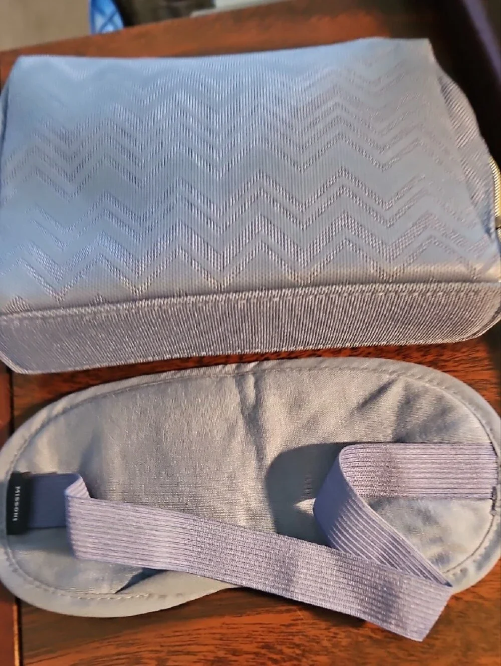 Missoni Light Blue Chevron Makeup Pouch with Matching Sleep Mask